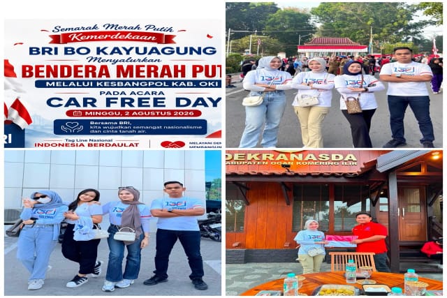 Sinergi BRI dan Kesbangpol OKI Semarakkan HUT RI ke-81 dengan Pembagian Bendera Merah Putih
